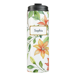 Garrafa Térmica Flores em Aquarela Elegantes Bonitas Personalizada