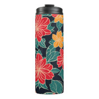 Flores Estilizadas Vermelhas e Amarelas Fundo Pret
