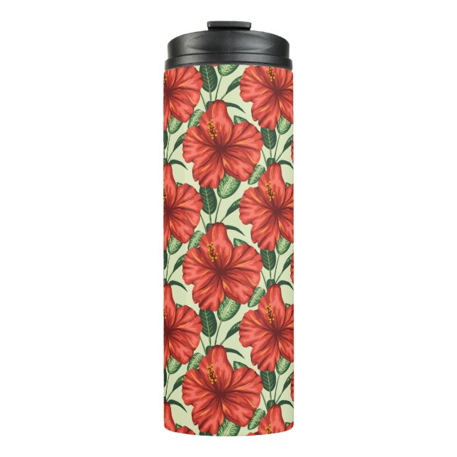 Garrafa Térmica Flores florais tropicais, sem costura, flores verm (Frente)
