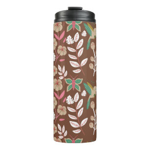 Garrafa Térmica Flores, flores, folhas, borboletas, sem costura,