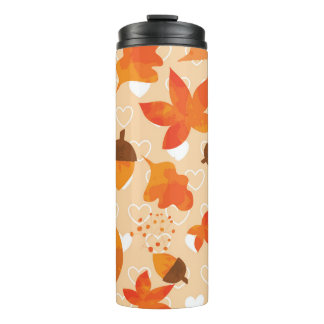 Garrafa Térmica Flores Laranja: Padrão de Portalha da Mão.