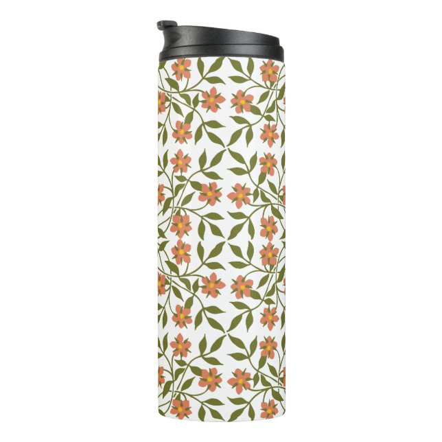 Garrafa Térmica Flores Laranja, Padrão Floral, Folhagem, Boho (Rotação à direita)