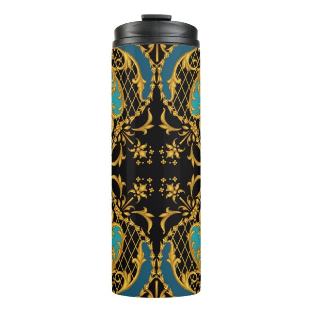 Garrafa Térmica Flores Laranja Rosa: Composição Quadrada (Frente)