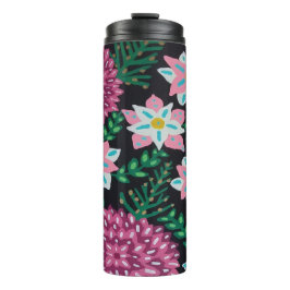 Garrafa Térmica Flores magenta em preto