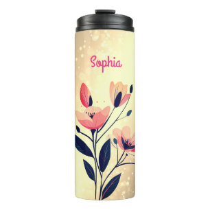 Garrafa Térmica Flores & Nome em Dourado Gradiente