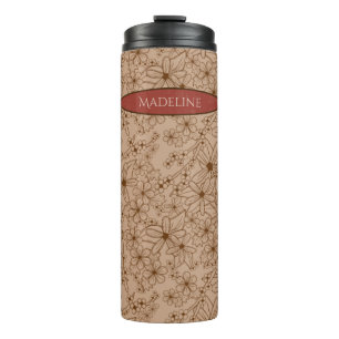 Garrafa Térmica Flores-País Padrão Desenhado À Mão Tan Vintage