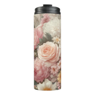 Garrafa Térmica Flores Pastel Shabby Chic Rosa Floral