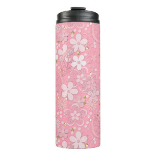 Garrafa Térmica Flores rendilhado elementos romântico rosa floral