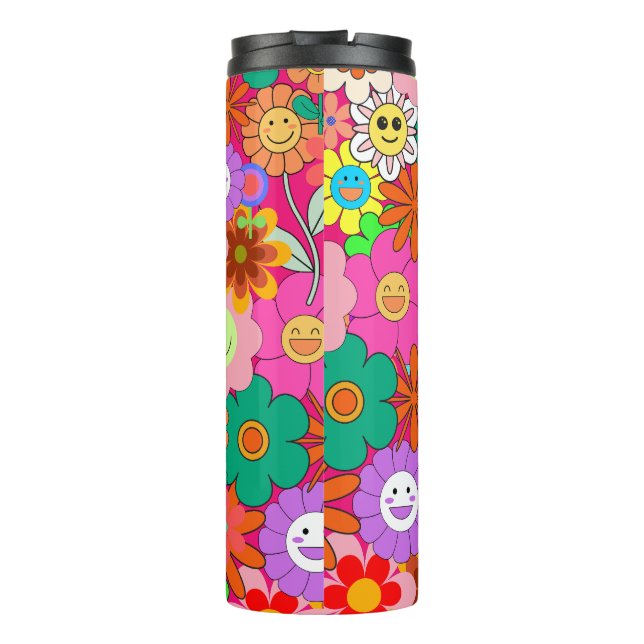 Garrafa Térmica Flores Retro Groovy Boho Hippie (Verso)