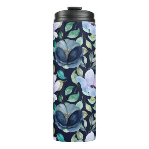 Garrafa Térmica Flores Românticas Azuis Boho Botânico