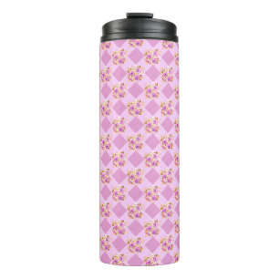 Garrafa Térmica Flores Rosa Lavanda Xadrez Padrão Viagem