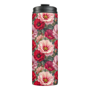 Garrafa Térmica Flores rosa, vermelhas e malvas