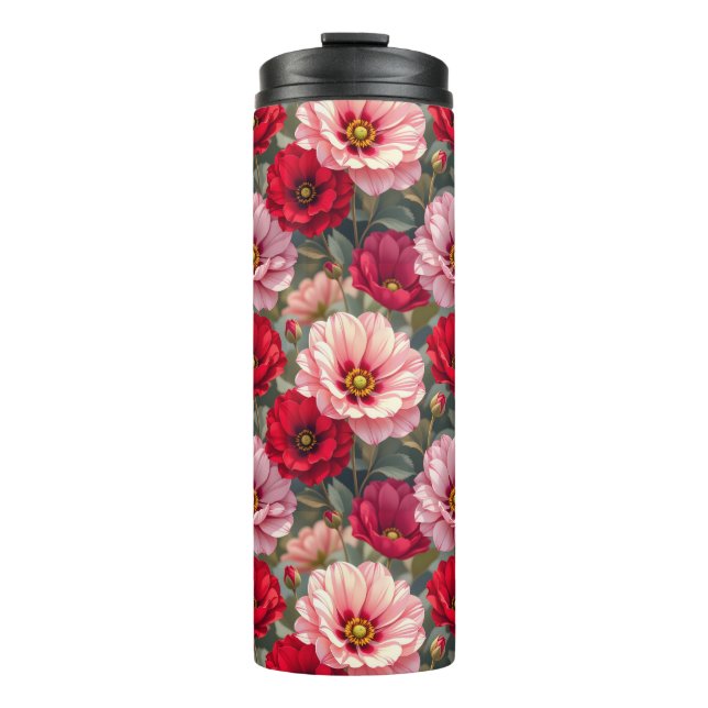 Garrafa Térmica Flores rosa, vermelhas e malvas (Frente)