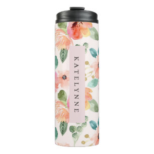Garrafa Térmica Flores rosa Viagem Tumbler térmico de de aquarela