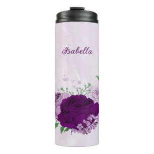 Garrafa Térmica Flores roxas românticas de vegetação casamento