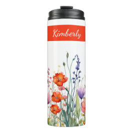 Garrafa Térmica Flores Selvagens em Aquarela Vibrante Personalizad