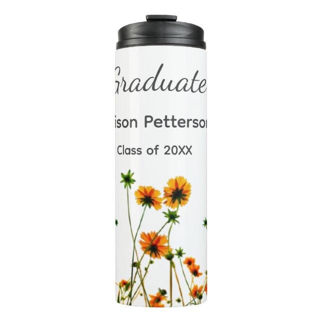 Garrafa Térmica Flores silvestres amarelas alaranjadas modernas e  (Frente)