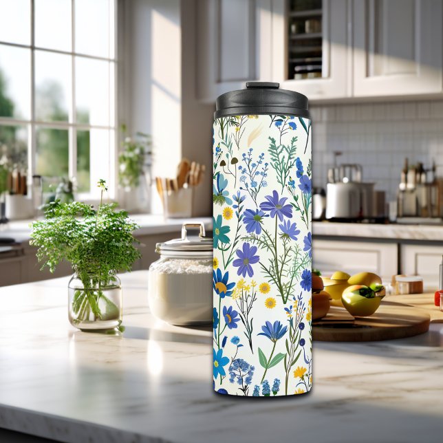 Garrafa Térmica Flores silvestres Russas do Jardim Azul (Criador carregado)