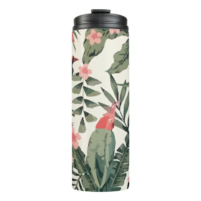 Garrafa Térmica Flores Tropicais Aves Frangipanas (Frente)