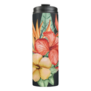 Garrafa Térmica Flores Tropicais: Charme Vintage Watercolor.