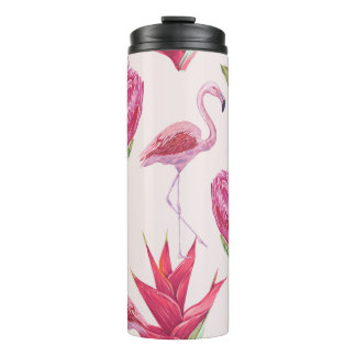 Garrafa Térmica Flores tropicais cor-de-rosa, proteína, ave do par