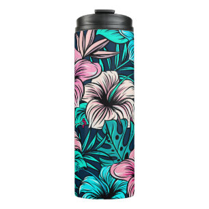Garrafa Térmica Flores Tropicais Elegantes e Folhas de Arte
