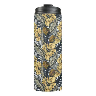 Garrafa Térmica Flores Tropicais Negras Douradas Elegantes de luxo