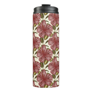 Garrafa Térmica Flores tropicais, padrão sem costura flores verm