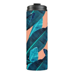 Garrafa Térmica Flores tropicais, plantas e folhas sem costura b