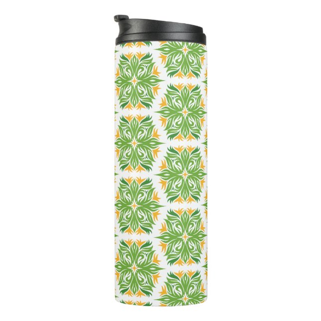 Garrafa Térmica Flores Verdes, Padrão De Flores, Padrão Floral (Rotação à direita)