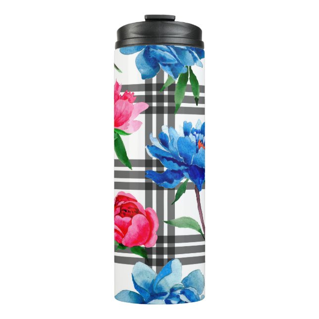Garrafa Térmica Flores vermelhas e azuis de flor silvestre (Frente)