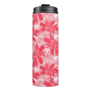 Garrafa Térmica Flores vermelhas em branco.