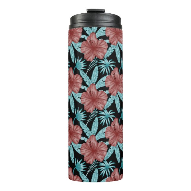 Garrafa Térmica Flores vermelhas padrão uniforme tropical folhas & (Frente)