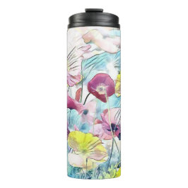 Garrafa Térmica Flores vermelhas, rosa e amarelas