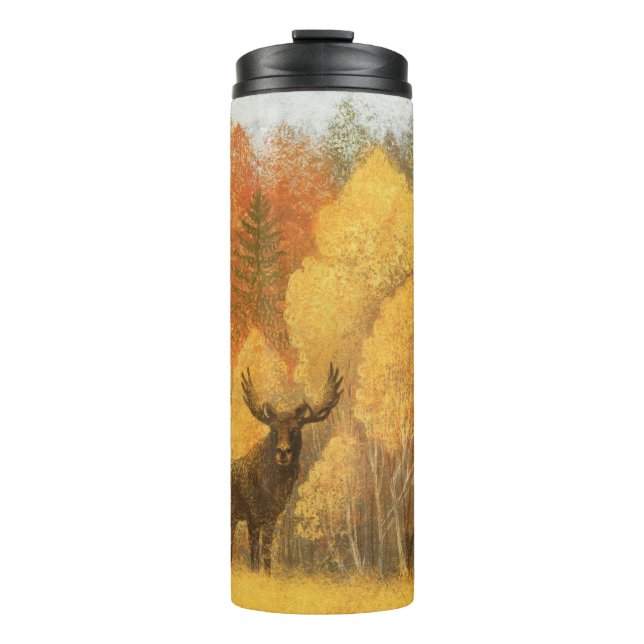 Garrafa Térmica Floresta de outono, cervo digital e raposa. (Frente)