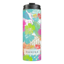 Garrafa Térmica Floresta Tropical PixDezines/Hibiscus/Orange/Yello