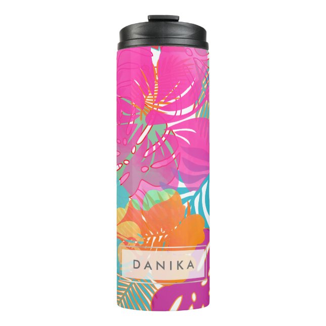Garrafa Térmica Floresta Tropical PixDezines/Hibiscus/Orange/Yello (Frente)