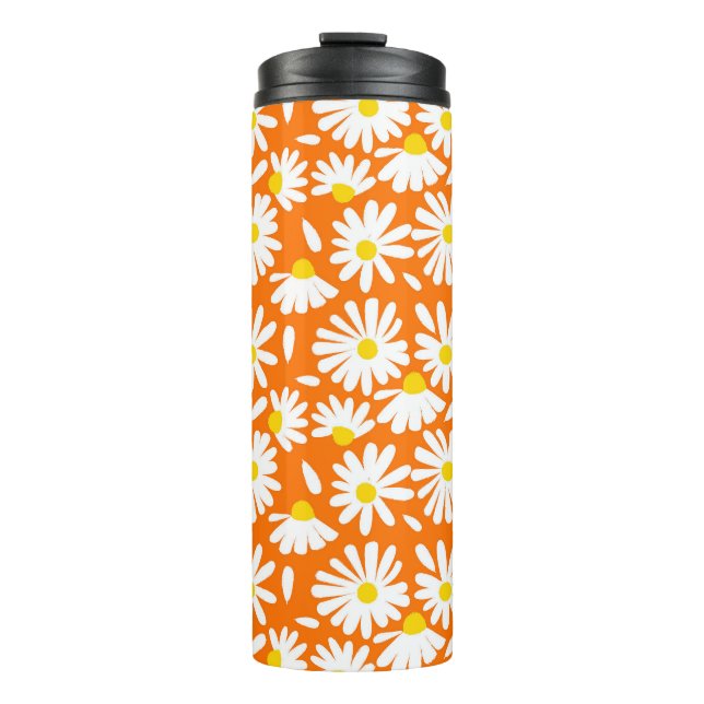 Garrafa Térmica Flórida da margarida retrô: vindima laranja. (Frente)