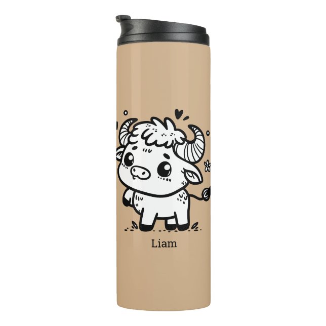 Garrafa Térmica Fluffy Buffalo Baby - Kawaii Fazenda Animal (Rotação à direita)