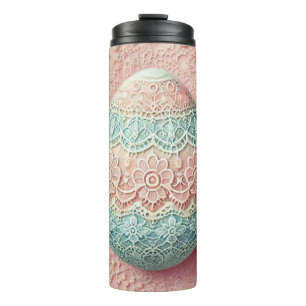 Garrafa Térmica Folha azul-rosa, cor-de-rosa, pastel floral de ovo