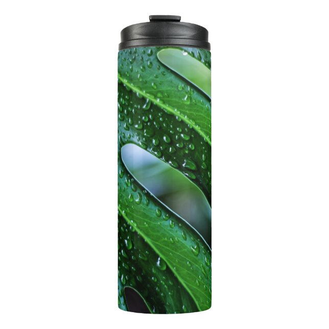 Garrafa Térmica Folha verde da planta Monstera (Frente)