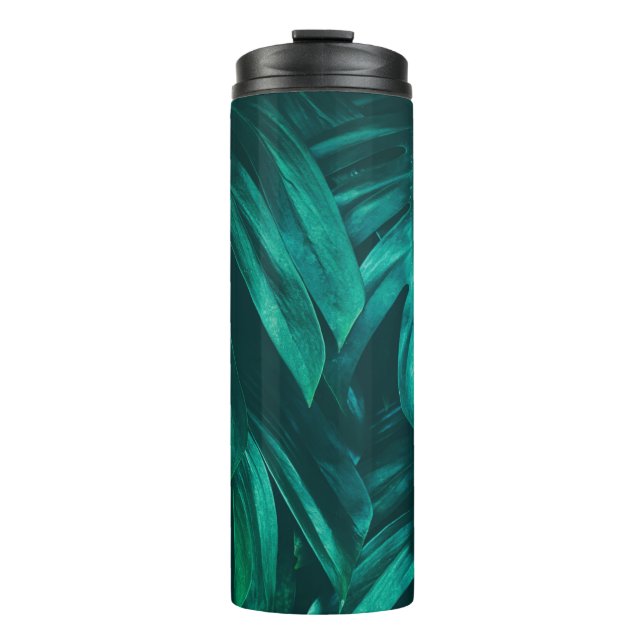 Garrafa Térmica folhagem da selva tropical, folha verde escura b (Frente)