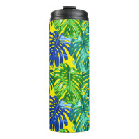 Folhas da selva verde-azul-tropical Amarelo Monste