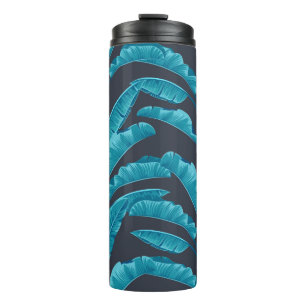 Garrafa Térmica Folhas de banana sem costura. Padrão tropical ví