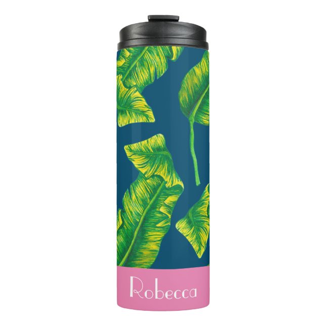 Garrafa Térmica Folhas de Banana Tropicais | Personalizado (Frente)