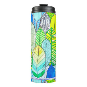 Garrafa Térmica Folhas de Boho Tropicais Modernas e Amarelas Verde
