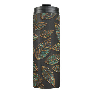 Garrafa Térmica Folhas de cobre: textura preta do grunge.