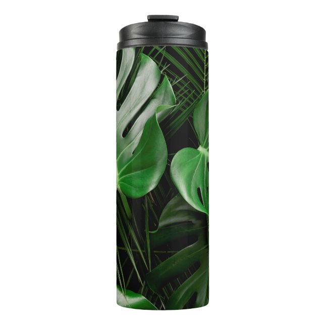 Garrafa Térmica Folhas de monstera verde e palmeiras (Frente)