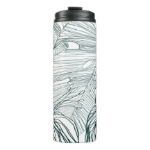 folhas de monstera verde-escura e lírios contorno