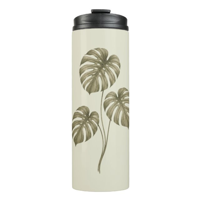 Garrafa Térmica Folhas de Monstera Verde Vintage (Frente)